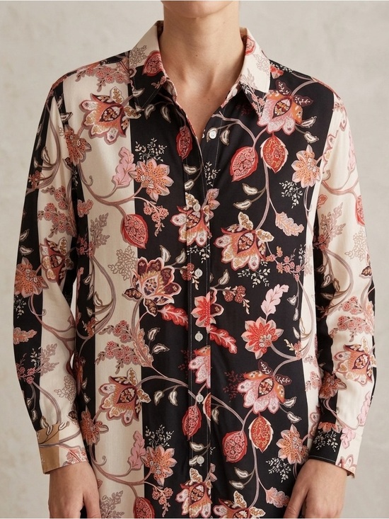 Saint+Sofia Tops - Saint+Sofia Floral Button-Up Long-Sleeve Shirt Black & Cream Size M NWT
